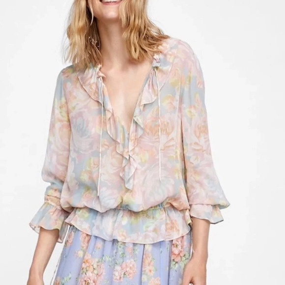 Zara chiffon tie neck peplum top 6806 - Picture 1 of 12